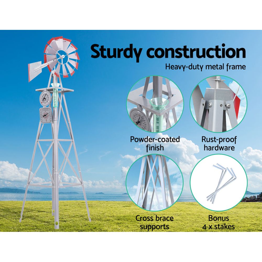 Garden Windmill 8FT 245cm Metal Ornaments Outdoor Decor Ornamental Wind Will 6