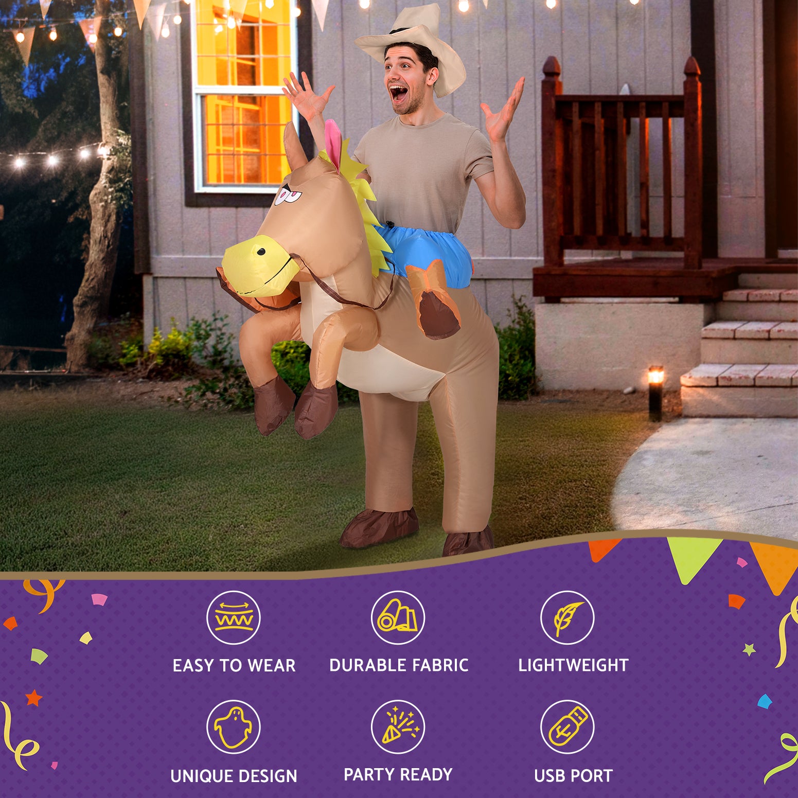 Inflatable Cowboy Costume Adult Suit Blow Up Party Fancy Dress Halloween Cosplay 4