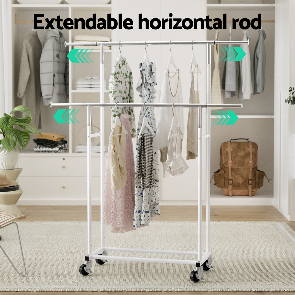 Artiss Clothes Rack Double Rod Airer Rail Coat Stand Adjustable Hanger 4