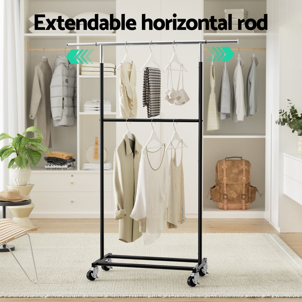 Artiss Clothes Rack Double Rod Airer Rail Coat Stand Adjustable Hanger 4