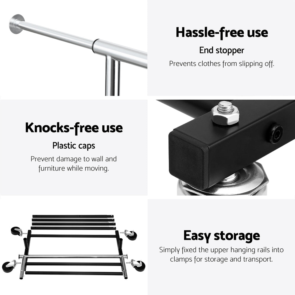 Artiss Clothes Rack Double Rod Airer Rail Coat Stand Adjustable Hanger 6