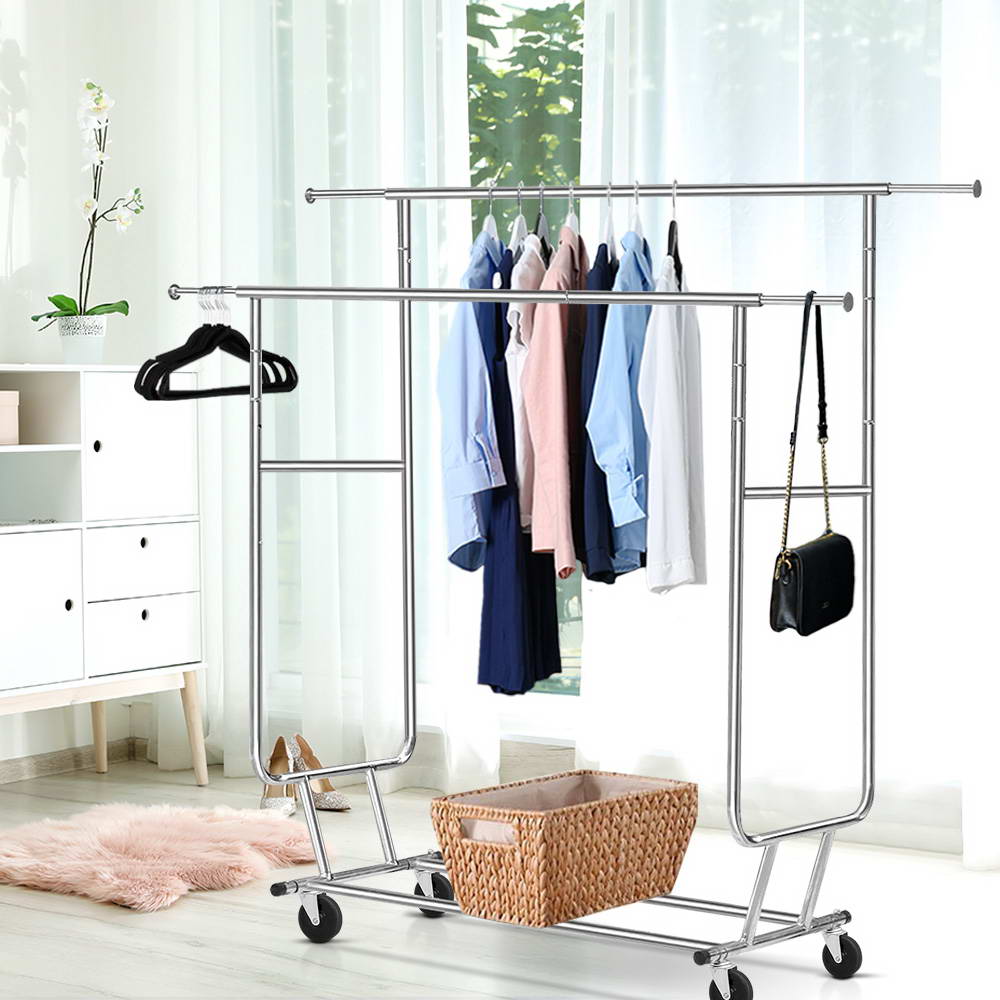 Artiss Clothes Rack Airer Double Rail Coat Stand Adjustable Hanger 7