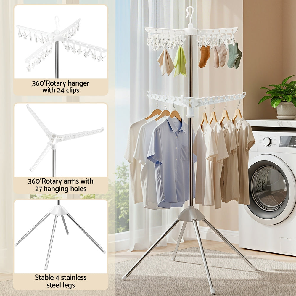 Artiss Clothes Rack Airer 2 Tier Rotatable Hanger Foldable 6