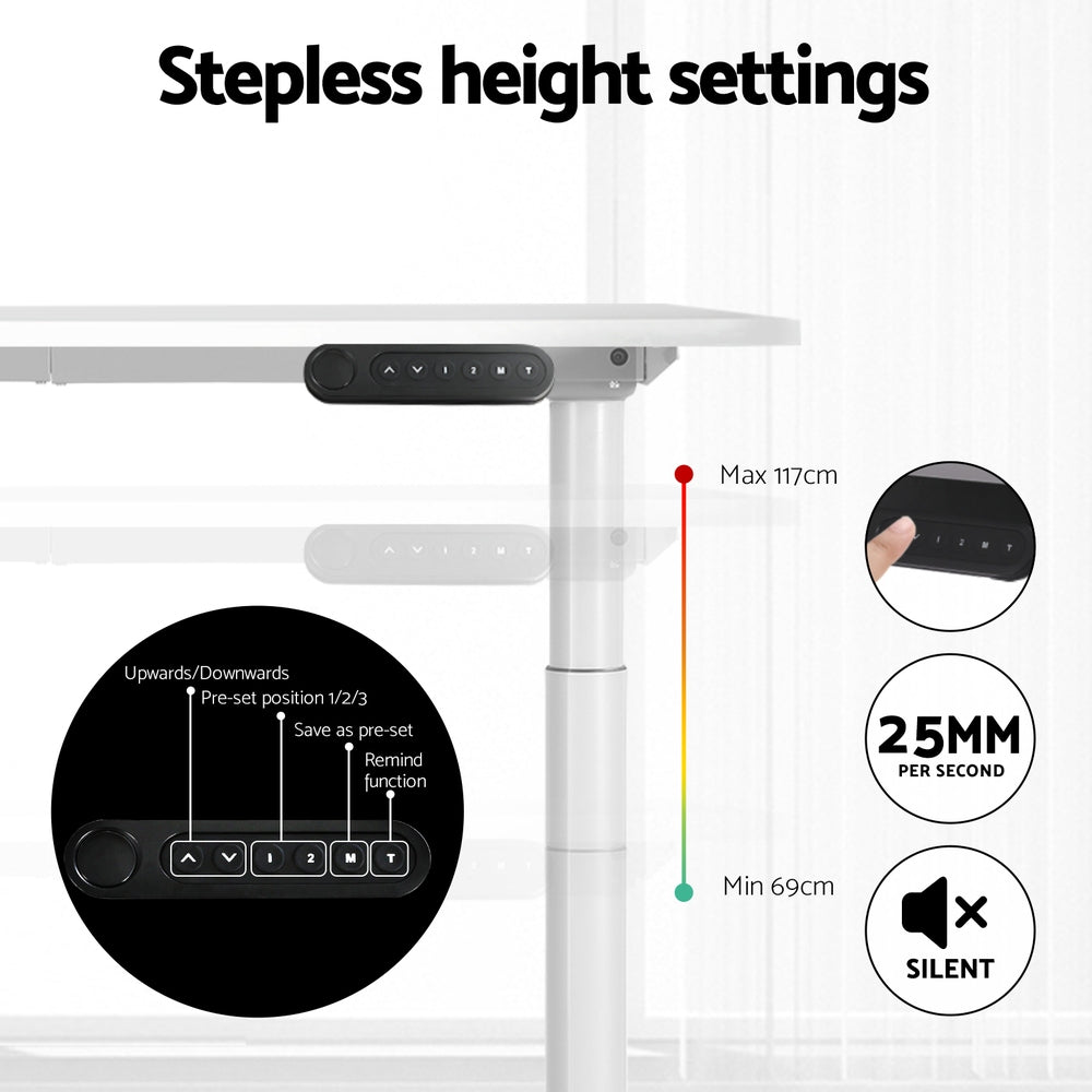 Artiss Electric Standing Desk with Storage Rack Shelf Drawers White 120CM 4