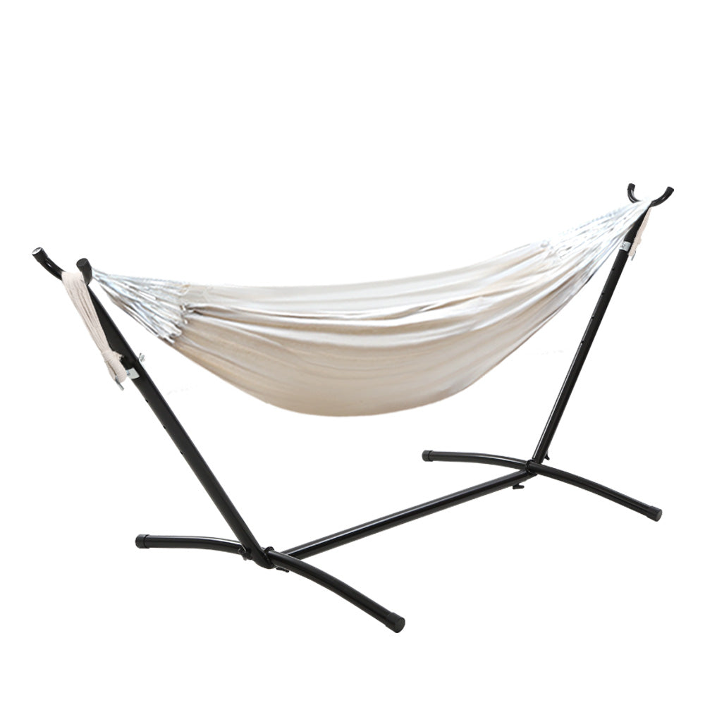 Gardeon Hammock Bed Camping Chair Outdoor Lounge Single Cotton with Stand 3