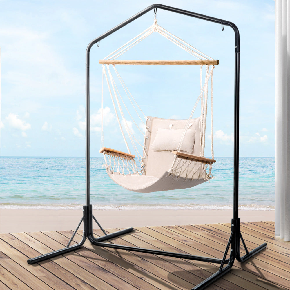 Gardeon Outdoor Hammock Chair with Stand Swing Hanging Hammock Garden Cream 8