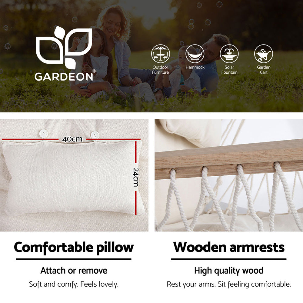 Gardeon Hammock Chair with Steel Stand Armrest Outdoor Hanging Cream 4