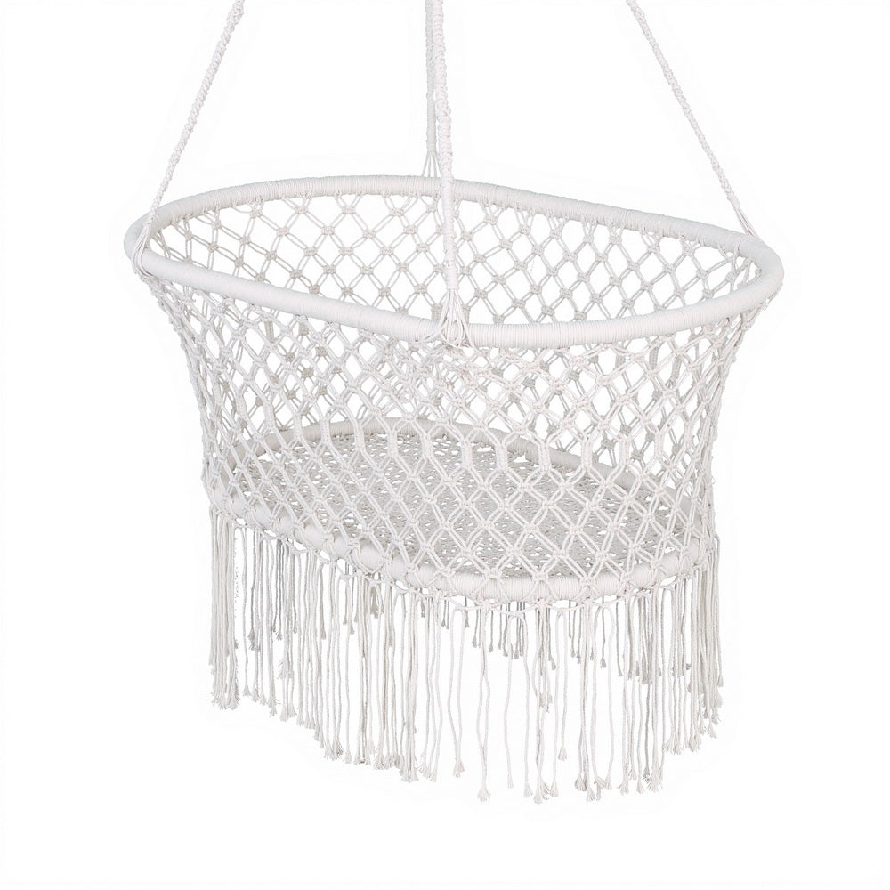 Gardeon Hammock Chair Cotton Swing Chair Outdoor Indoor Cream 3