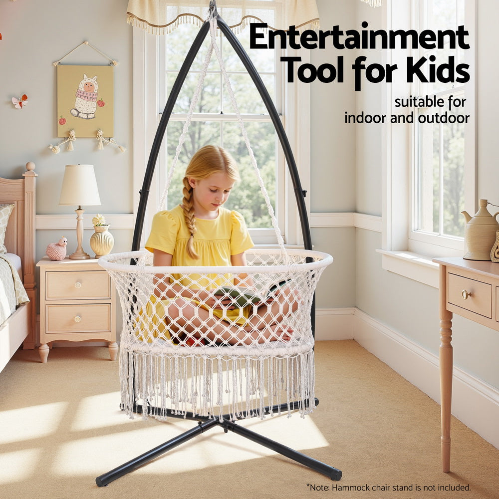 Gardeon Hammock Chair Cotton Swing Chair Outdoor Indoor Cream 6