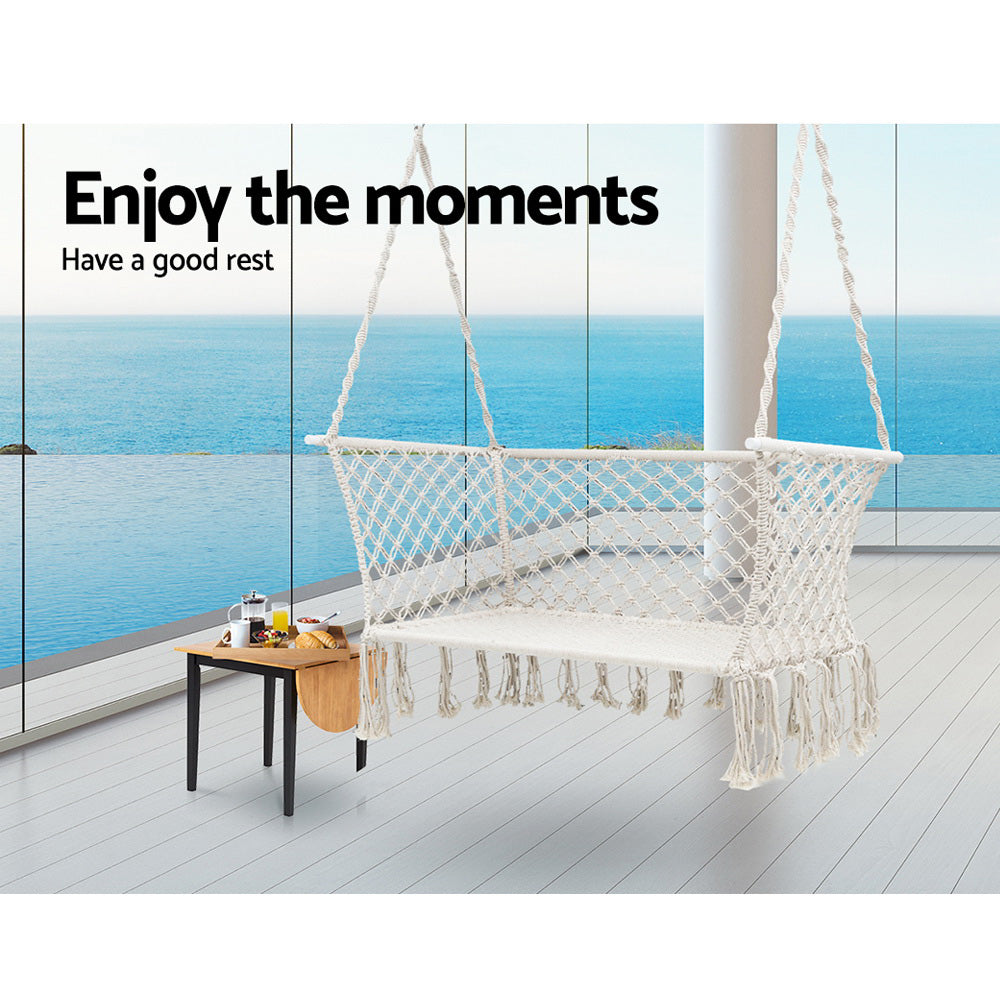 Gardeon Hammock Chair Outdoor Portable Camping Hammocks 2 Person Cream 5