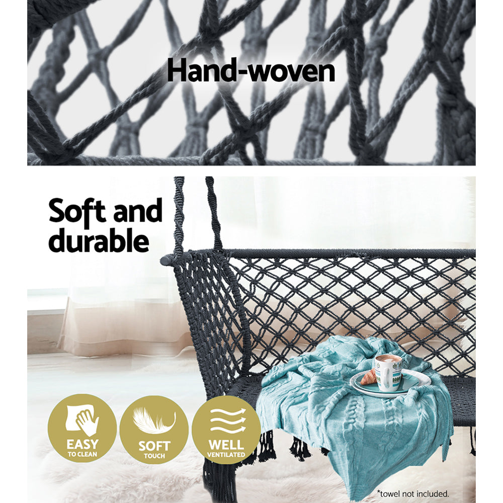 Gardeon Hammock Chair Outdoor Portable Camping Hammocks 2 Person Grey 4