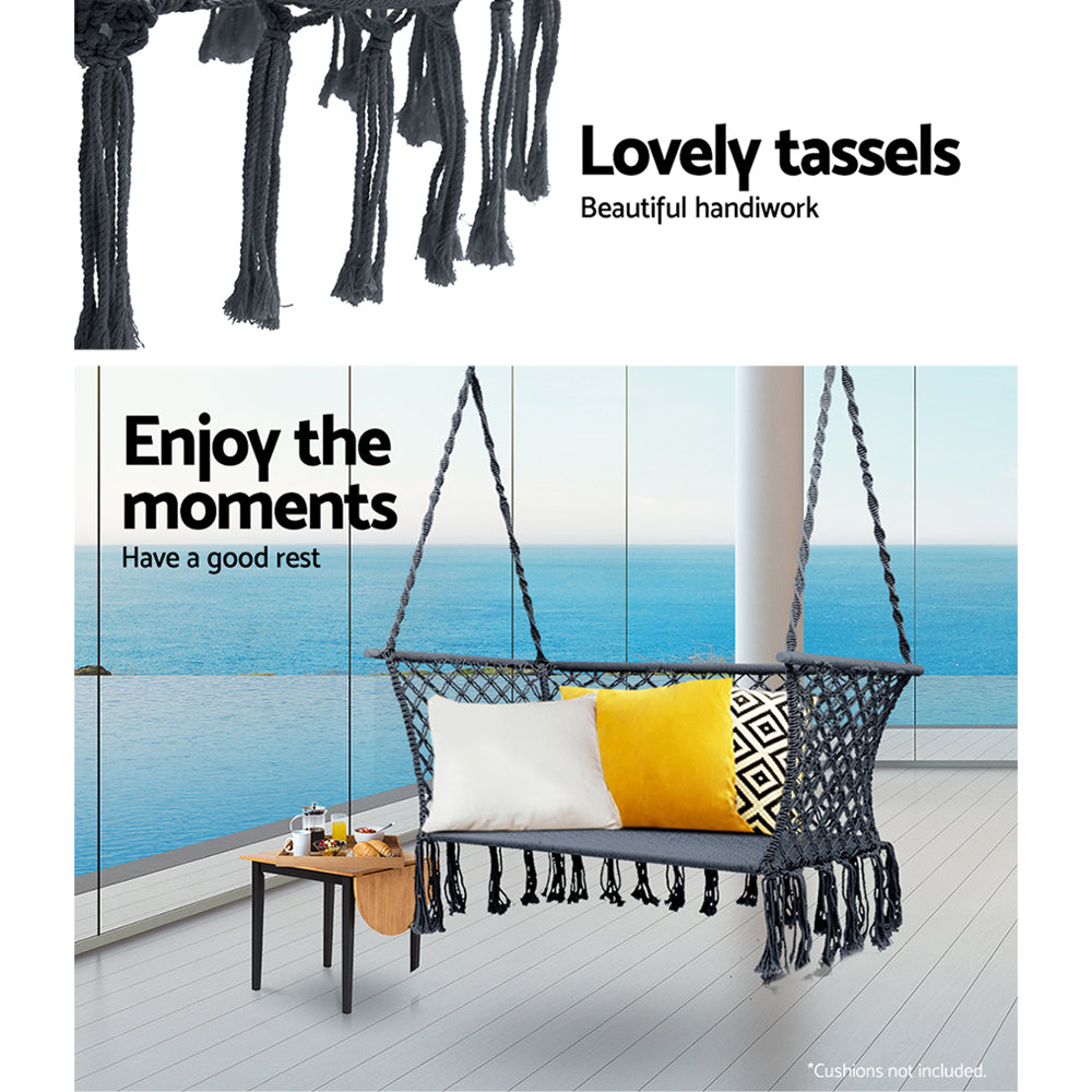 Gardeon Hammock Chair Outdoor Portable Camping Hammocks 2 Person Grey 5