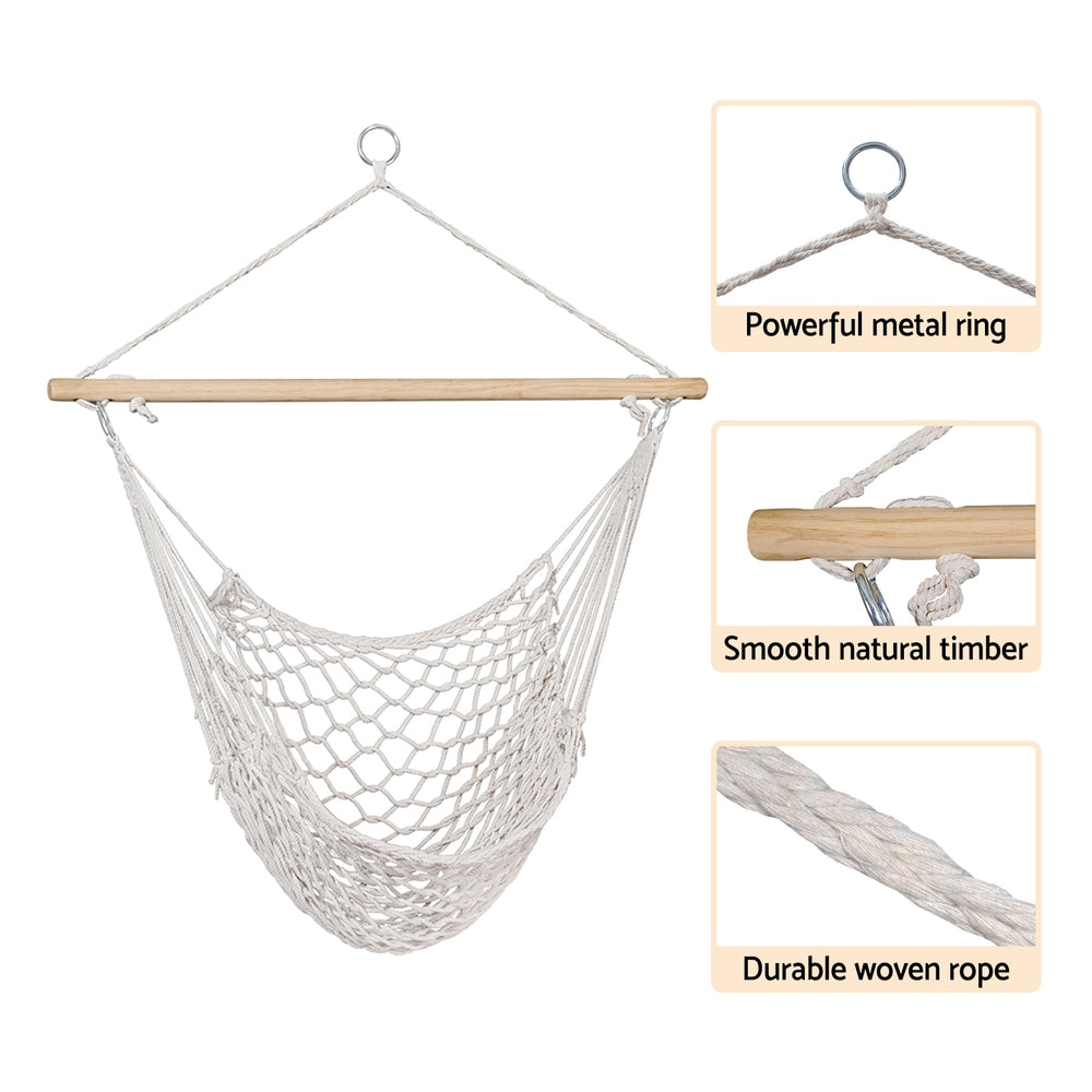 Gardeon Hammock Chair Outdoor Hanging Camping Mesh Indoor Cream 5