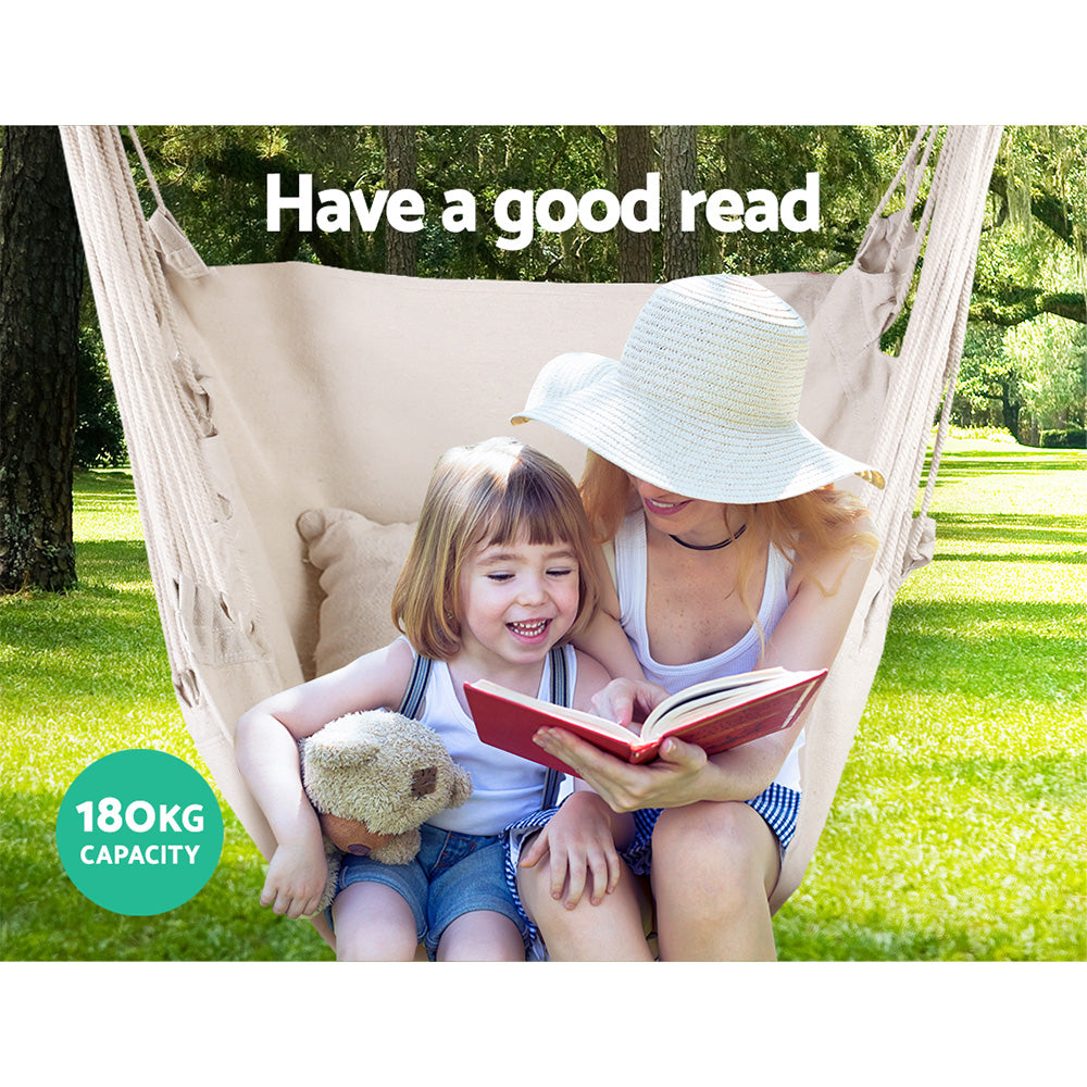 Gardeon Hammock Chair Outdoor Camping Hanging Hammocks Cushion Pillow Cream 4