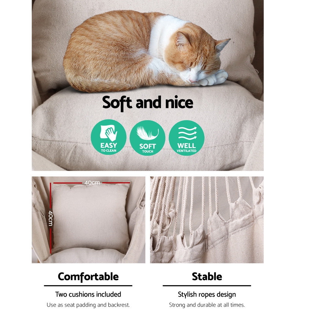 Gardeon Hammock Chair Outdoor Camping Hanging Hammocks Cushion Pillow Cream 5