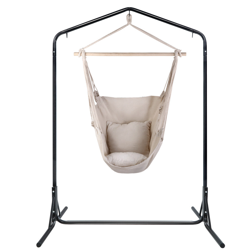 Gardeon Outdoor Hammock Chair with Stand Hanging Hammock with Pillow Cream 3