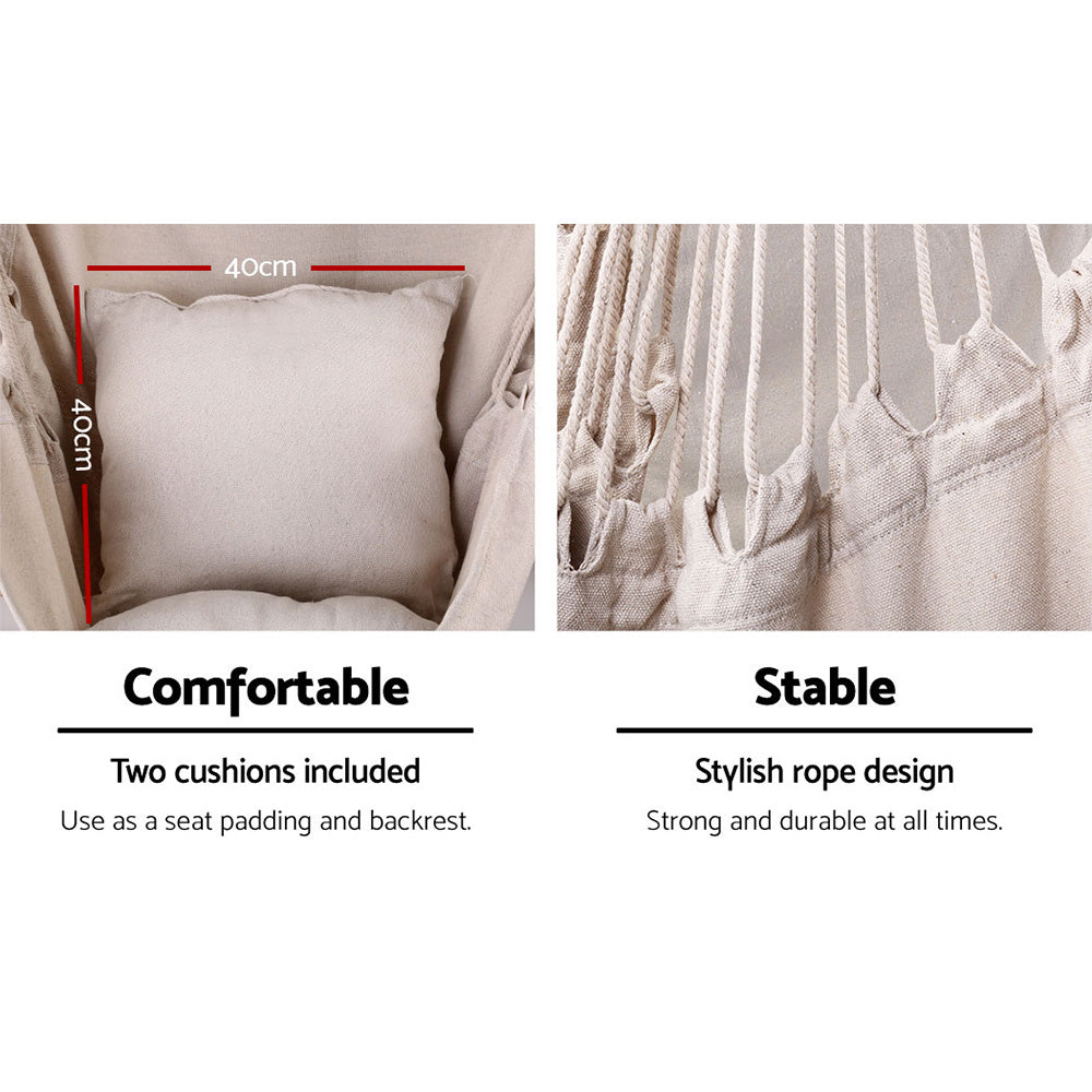 Gardeon Outdoor Hammock Chair with Stand Hanging Hammock with Pillow Cream 7