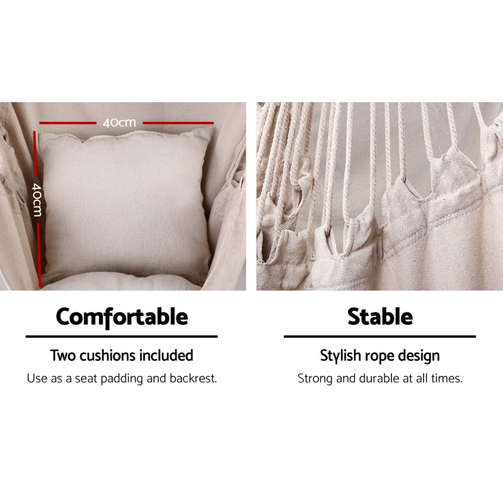 Gardeon Hammock Chair Outdoor Camping Hanging with Steel Stand Cream 3