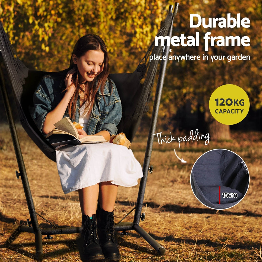 Gardeon Hammock Chair Outdoor Camping Hanging with Stand Grey 4
