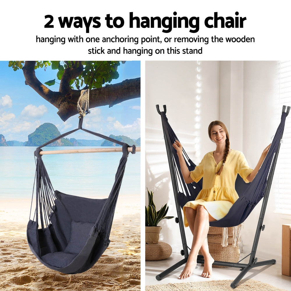 Gardeon Hammock Chair Outdoor Camping Hanging with Stand Grey 5
