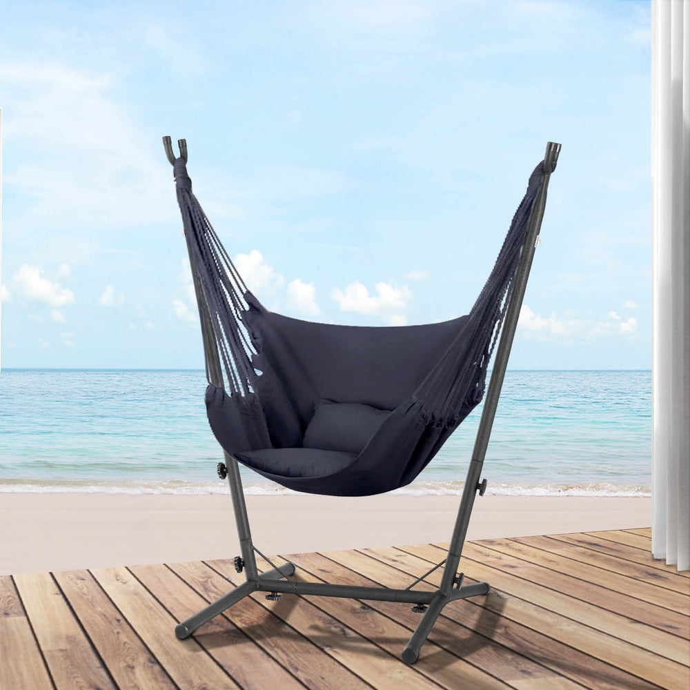Gardeon Hammock Chair Outdoor Camping Hanging with Stand Grey 7