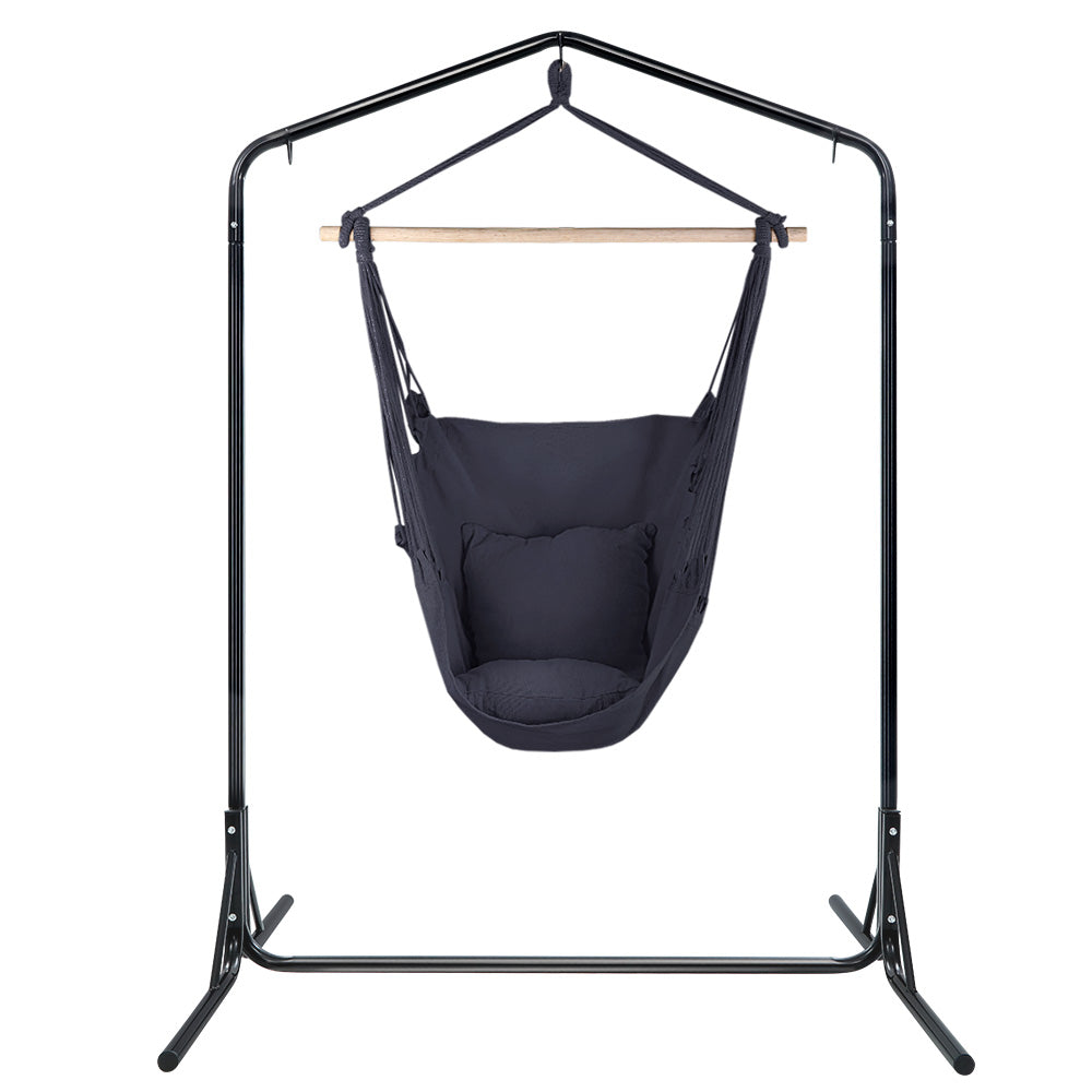 Gardeon Outdoor Hammock Chair with Stand Swing Hanging Hammock with Pillow Grey 3