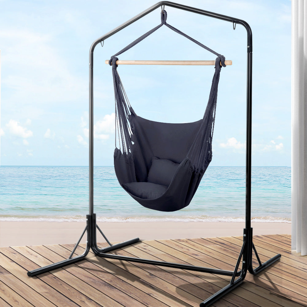 Gardeon Outdoor Hammock Chair with Stand Swing Hanging Hammock with Pillow Grey 8