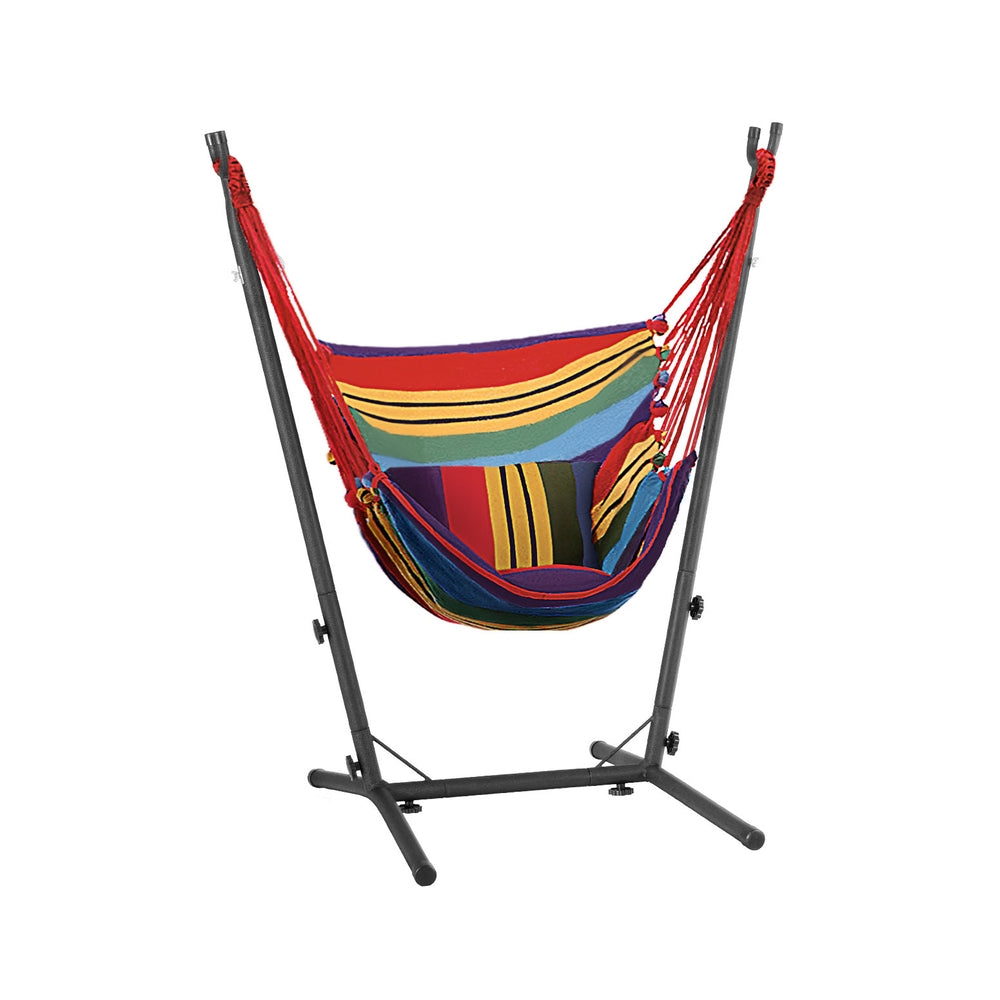 Gardeon Hammock Chair Outdoor Camping Hanging with Stand Rainbow 3