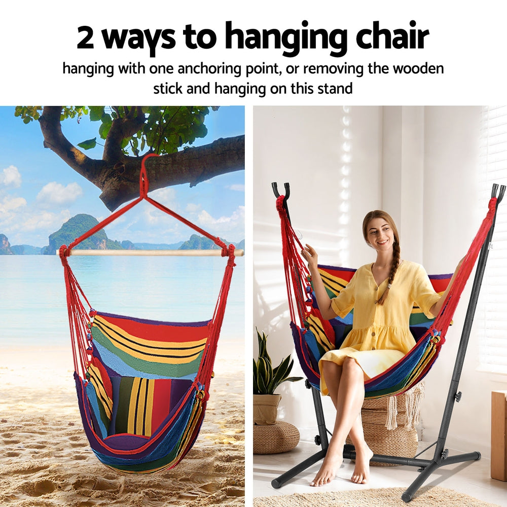 Gardeon Hammock Chair Outdoor Camping Hanging with Stand Rainbow 5