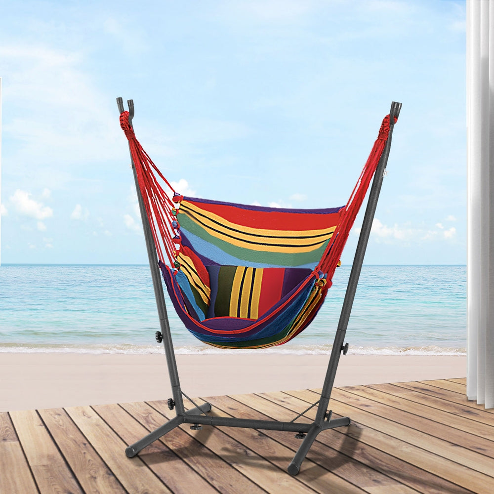 Gardeon Hammock Chair Outdoor Camping Hanging with Stand Rainbow 7