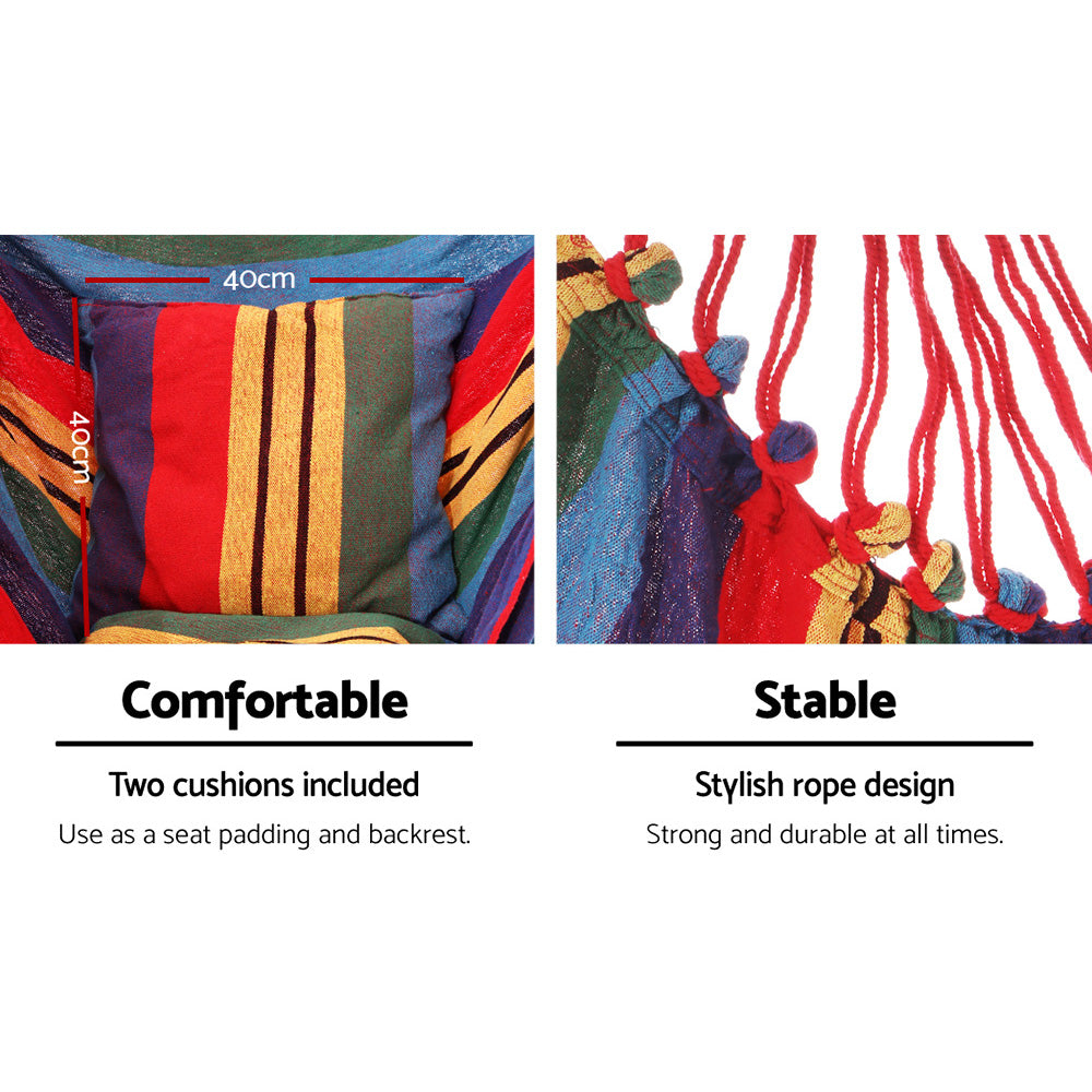 Gardeon Hammock Chair Outdoor Camping Hanging with Steel Stand Rainbow 3