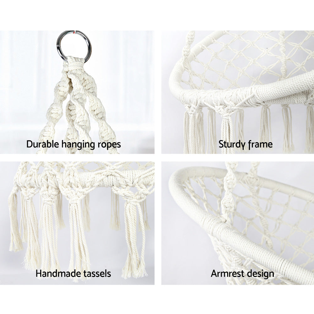 Gardeon Outdoor Hammock Chair with Stand Cotton Swing Relax Hanging 124CM Cream 6