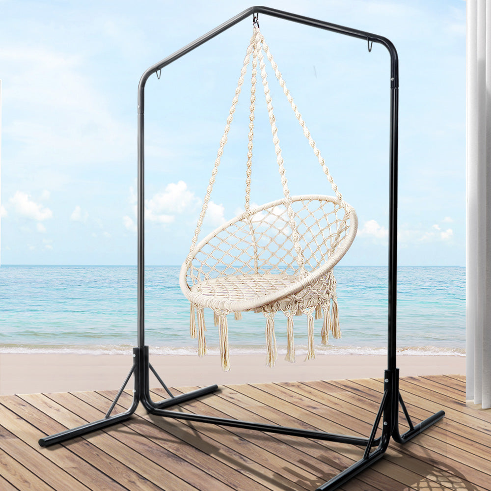 Gardeon Outdoor Hammock Chair with Stand Cotton Swing Relax Hanging 124CM Cream 8