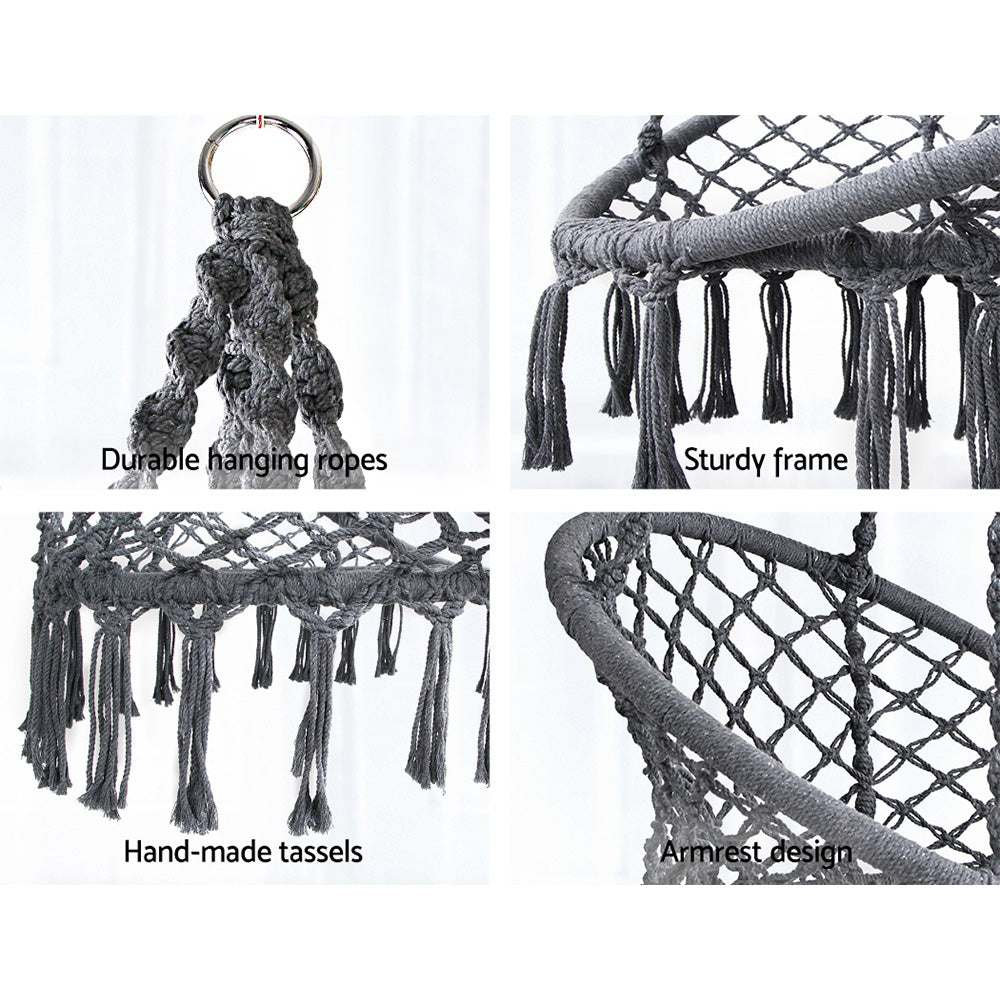 Gardeon Hammock Chair Outdoor Hanging Macrame Cotton Indoor Grey 6