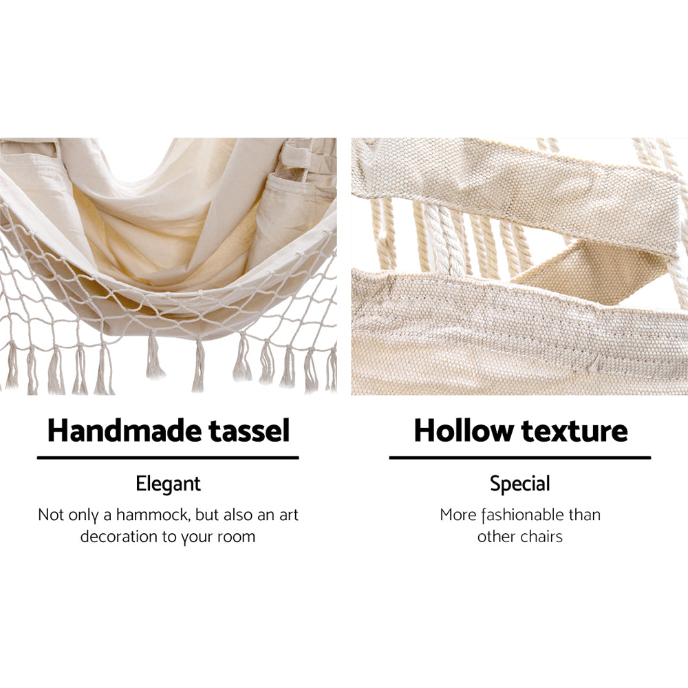 Gardeon Hanging Hammock Chair Outdoor Swing Hammocks Tassel Cream 6