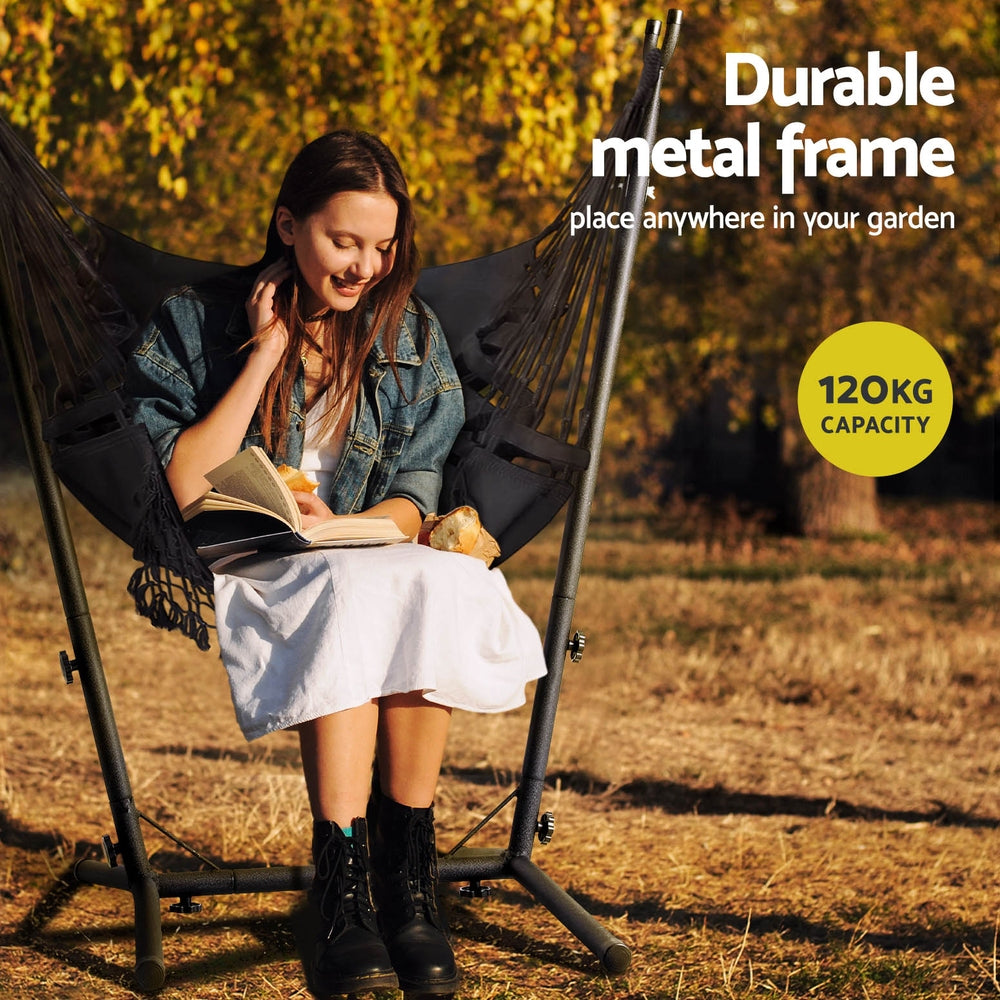 Gardeon Hammock Chair Outdoor Camping Hanging with Stand Grey 4