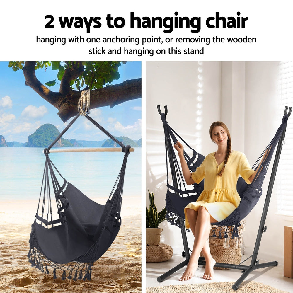 Gardeon Hammock Chair Outdoor Camping Hanging with Stand Grey 5