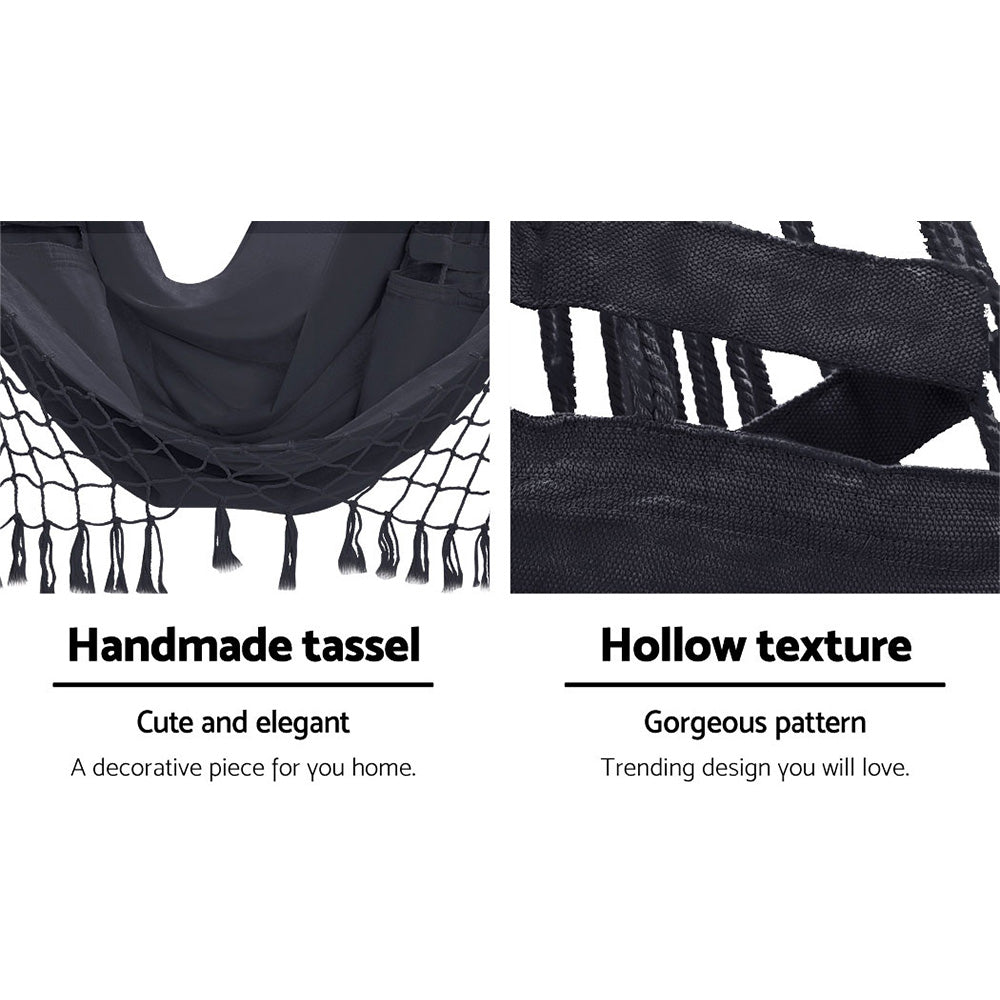 Gardeon Outdoor Hammock Chair with Stand Tassel Hanging Rope Hammocks Grey 7