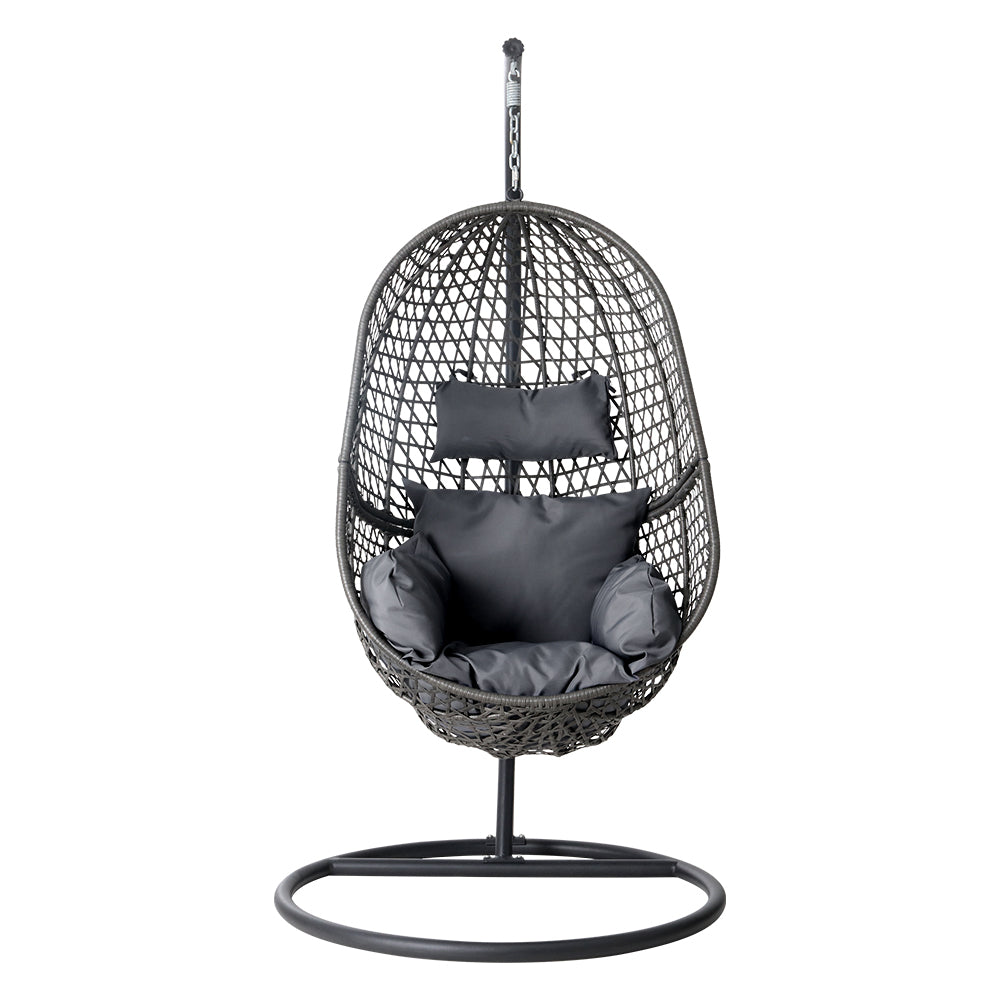 Gardeon Outdoor Egg Swing Chair Wicker Rattan Furniture Pod Stand Cushion Black 3