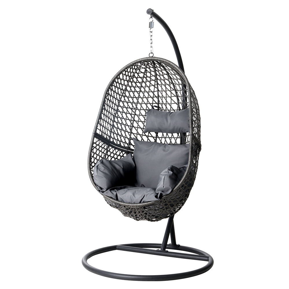 Gardeon Outdoor Egg Swing Chair Wicker Rattan Furniture Pod Stand Cushion Black 7