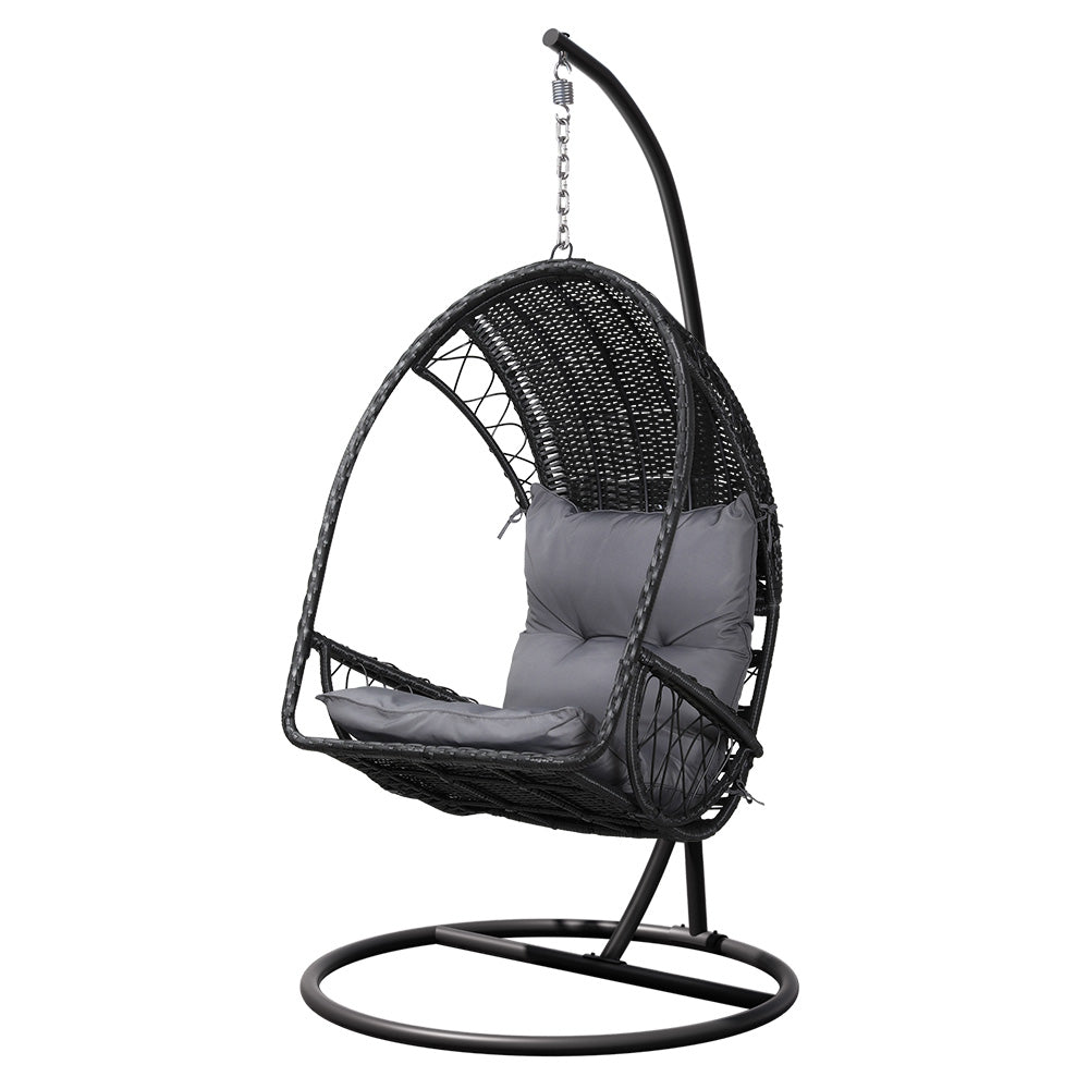 Gardeon Outdoor Egg Swing Chair Wicker Furniture Pod Stand Armrest Black 7