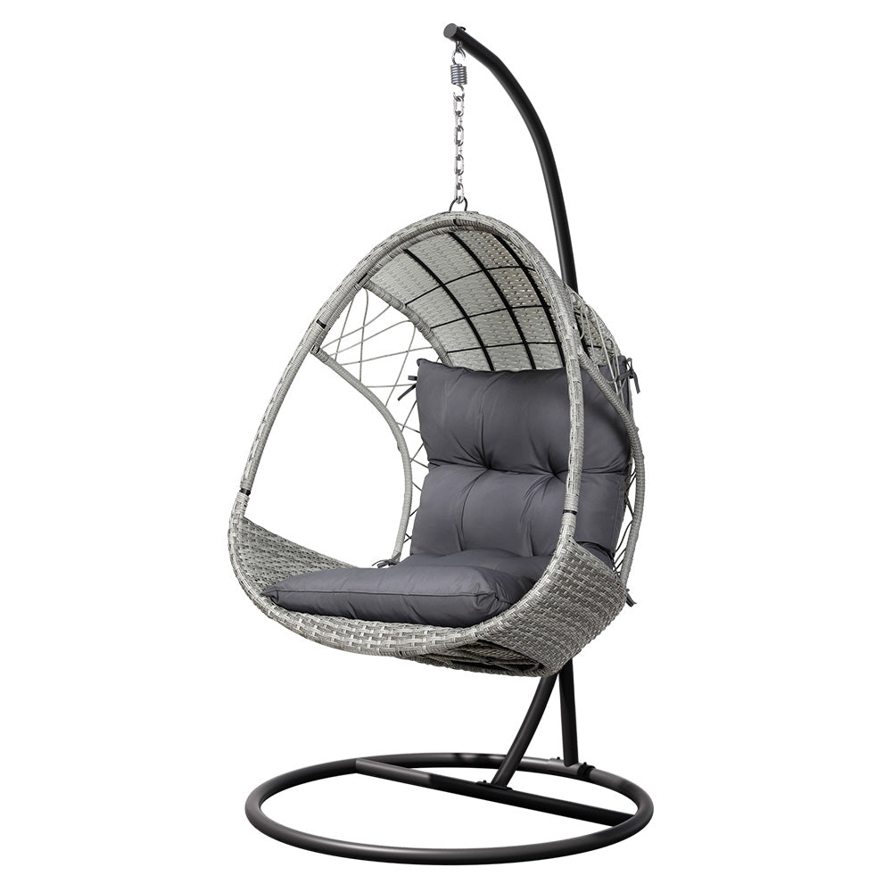 Gardeon Outdoor Egg Swing Chair Wicker Furniture Pod Stand Armrest Light Grey 7