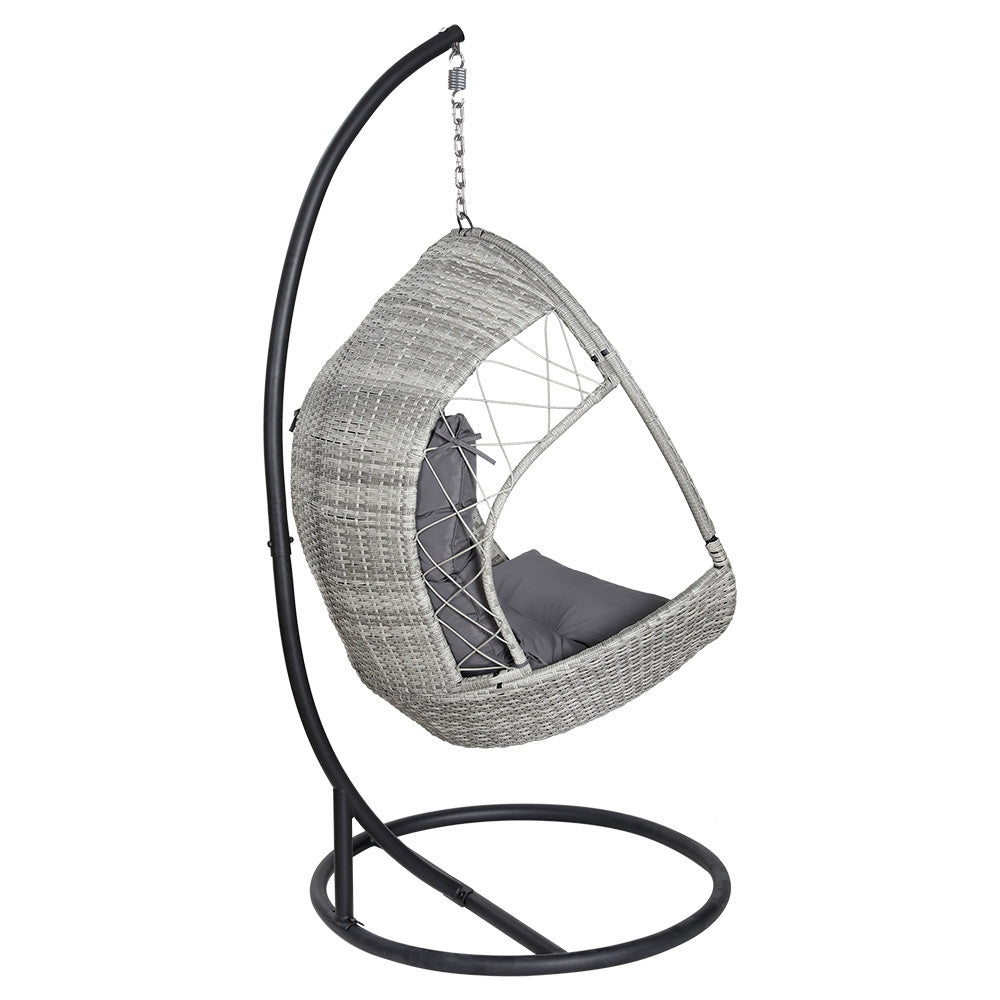 Gardeon Outdoor Egg Swing Chair Wicker Furniture Pod Stand Armrest Light Grey 3