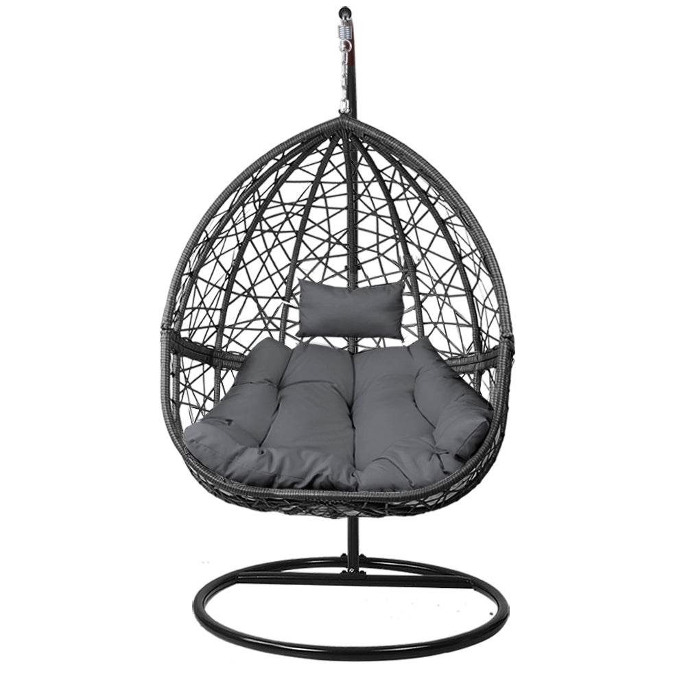 Gardeon Outdoor Egg Swing Chair Wicker Rattan Furniture Pod Stand Cushion Grey 3