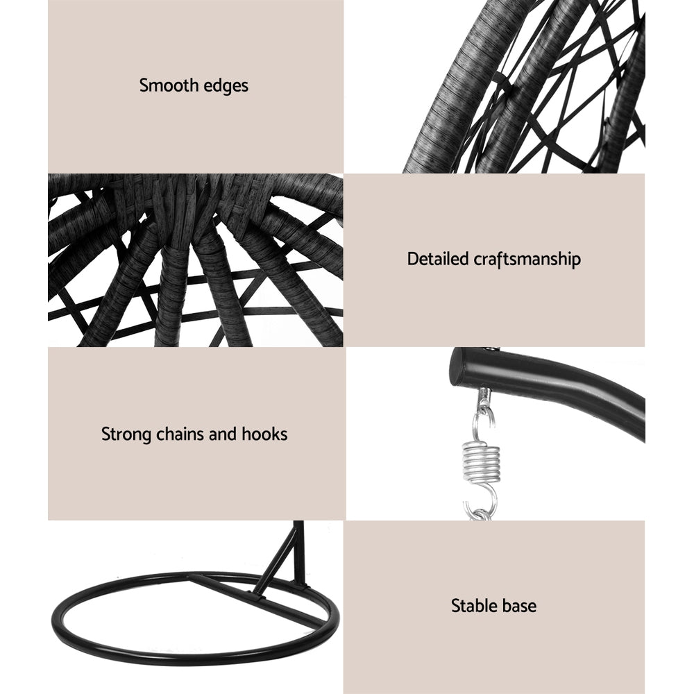 Gardeon Outdoor Egg Swing Chair Wicker Rattan Furniture Pod Stand Cushion Grey 6