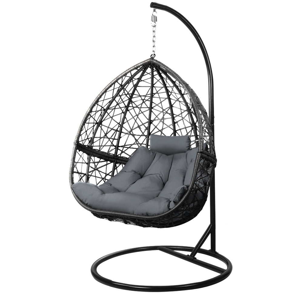 Gardeon Outdoor Egg Swing Chair Wicker Rattan Furniture Pod Stand Cushion Grey 8