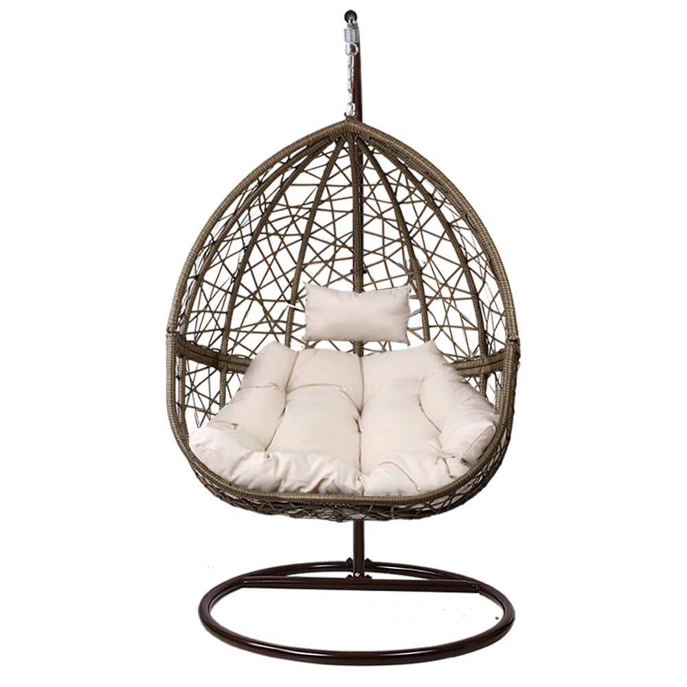 Gardeon Outdoor Egg Swing Chair Wicker Rattan Furniture Pod Stand Cushion Latte 3