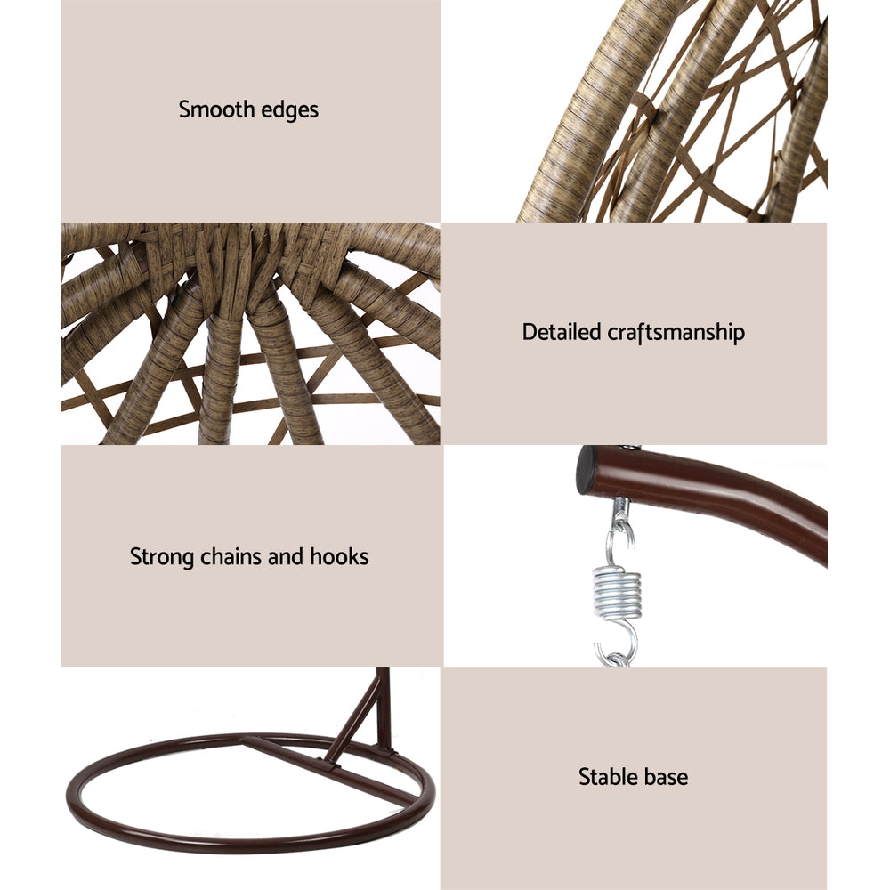 Gardeon Outdoor Egg Swing Chair Wicker Rattan Furniture Pod Stand Cushion Latte 6