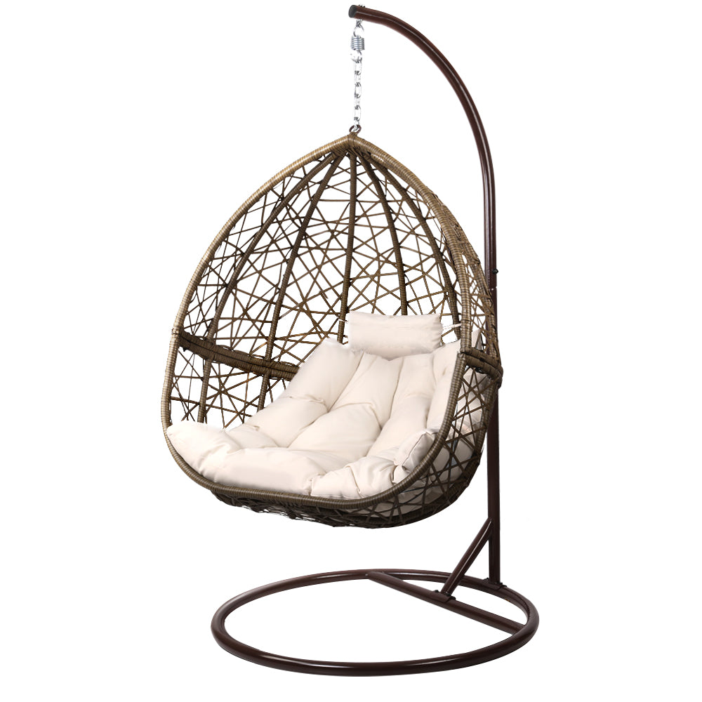 Gardeon Outdoor Egg Swing Chair Wicker Rattan Furniture Pod Stand Cushion Latte 8