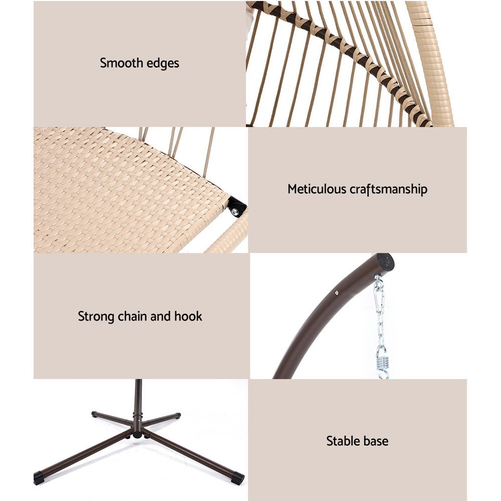 Gardeon Outdoor Egg Swing Chair Hanging Chair Wicker Rope Pod Stand Cushion Latte 6